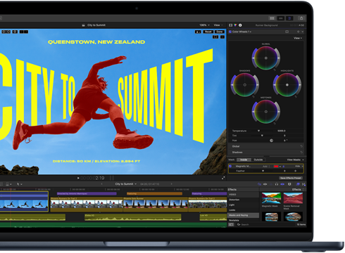 MacBook Air Display, Teilansicht, zeigt Videoschnitt, um die Fähigkeiten des M5 Chip zu veranschaulichen