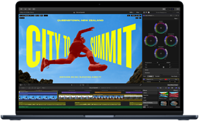 MacBook Air Display, Teilansicht, zeigt Videoschnitt, um die Fähigkeiten des M5 Chip zu veranschaulichen